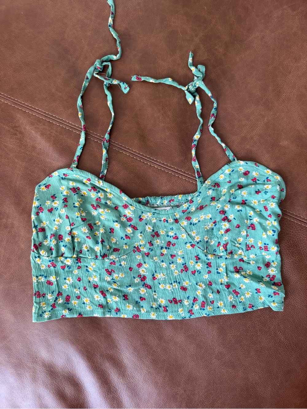 Green Floral Smocked Crop Cami